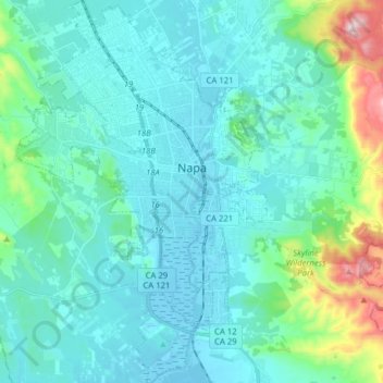 Napa topographic map, elevation, terrain