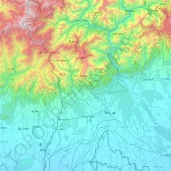 Darjeeling topographic map, elevation, terrain
