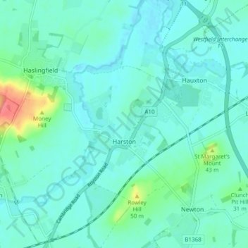 Harston topographic map, elevation, terrain