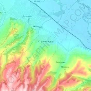 Studenichani topographic map, elevation, terrain