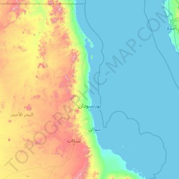 Port Sudan topographic map, elevation, terrain