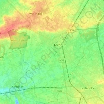 Torhout topographic map, elevation, terrain