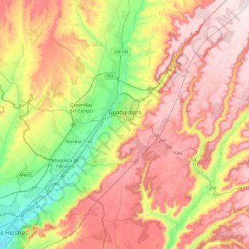 Guadalajara topographic map, elevation, terrain