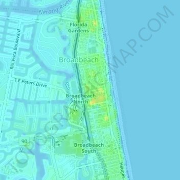 Broadbeach topographic map, elevation, terrain