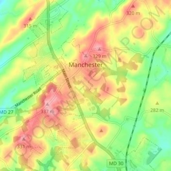 Manchester topographic map, elevation, terrain