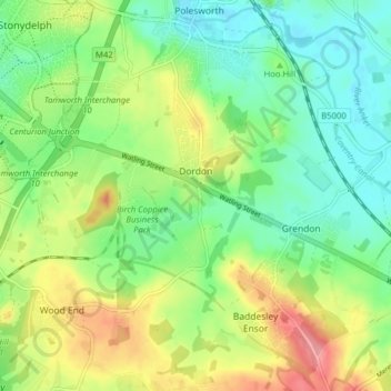 Dordon CP topographic map, elevation, terrain