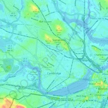 Cambridge topographic map, elevation, terrain