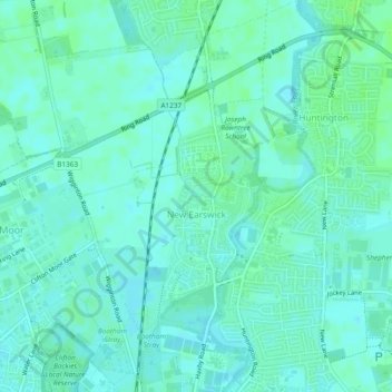 New Earswick topographic map, elevation, terrain