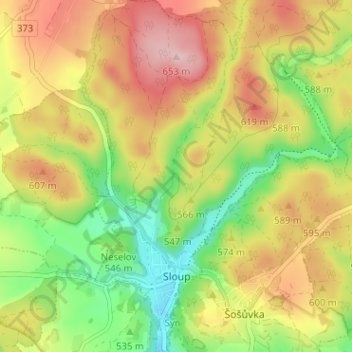 Sloup topographic map, elevation, terrain