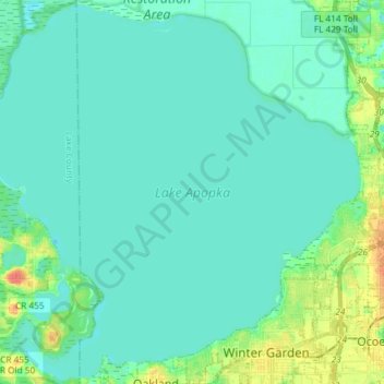 Lake Apopka topographic map, elevation, terrain