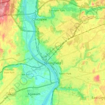 Springfield topographic map, elevation, terrain