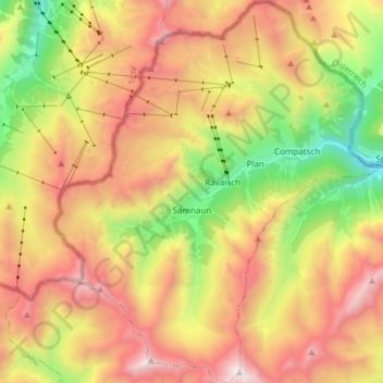 Samnaun topographic map, elevation, terrain