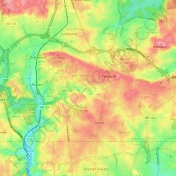 Towson topographic map, elevation, terrain