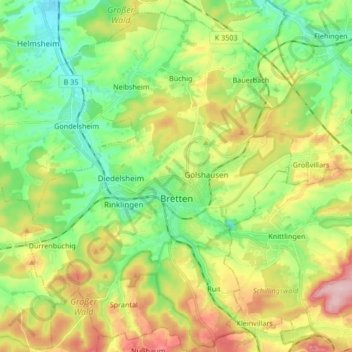 Bretten topographic map, elevation, terrain