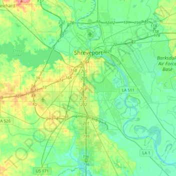 Shreveport topographic map, elevation, terrain