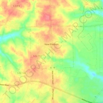 New Ellenton topographic map, elevation, terrain