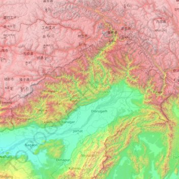 Arunachal Pradesh topographic map, elevation, terrain