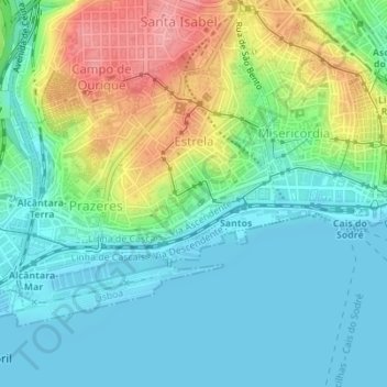 Estrela topographic map, elevation, terrain