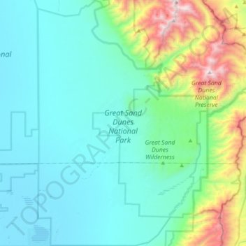 Great Sand Dunes National Park topographic map, elevation, terrain