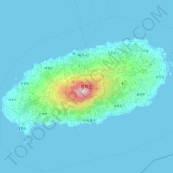 Jeju Island topographic map, elevation, terrain