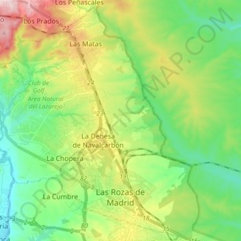 Las Rozas de Madrid topographic map, elevation, terrain