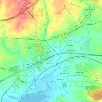 North East topographic map, elevation, terrain