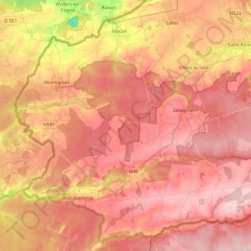 Momignies topographic map, elevation, terrain