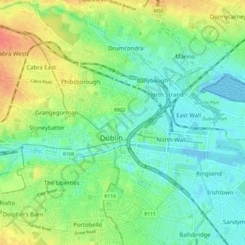 Dublin 1 topographic map, elevation, terrain