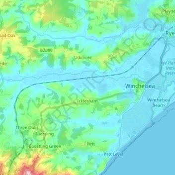 Icklesham topographic map, elevation, terrain
