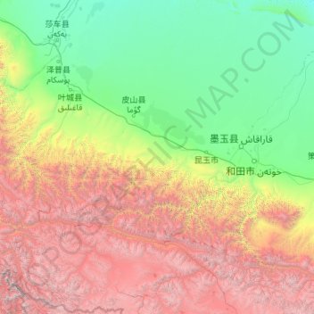 皮山县 topographic map, elevation, terrain