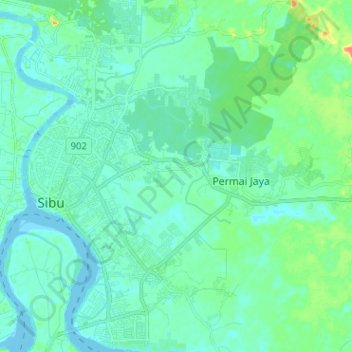 Sibu topographic map, elevation, terrain