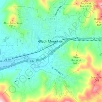 Black Mountain topographic map, elevation, terrain