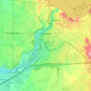 Folsom topographic map, elevation, terrain