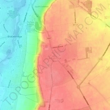 Bracebridge Heath topographic map, elevation, terrain