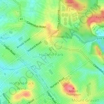 Holland Park topographic map, elevation, terrain