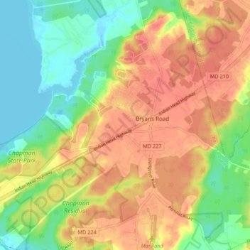 Bryans Road topographic map, elevation, terrain