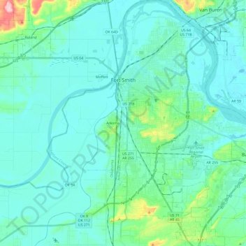 Fort Smith topographic map, elevation, terrain