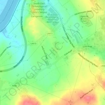 Butlerstown North topographic map, elevation, terrain