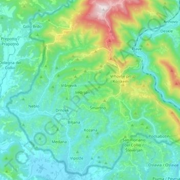 Brda topographic map, elevation, terrain