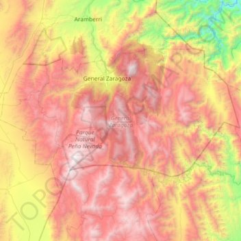 General Zaragoza topographic map, elevation, terrain