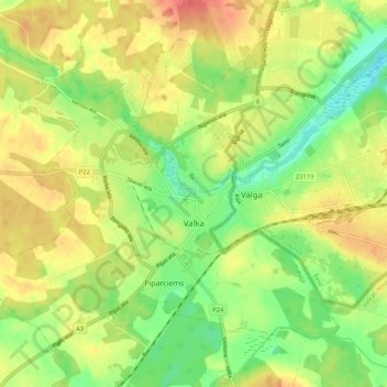 Valka topographic map, elevation, terrain