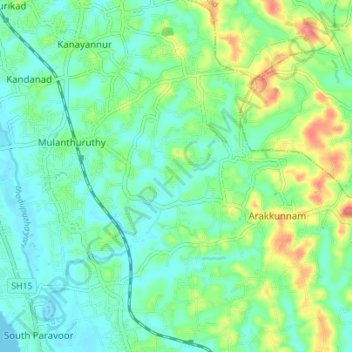 Mulamthuruthy topographic map, elevation, terrain