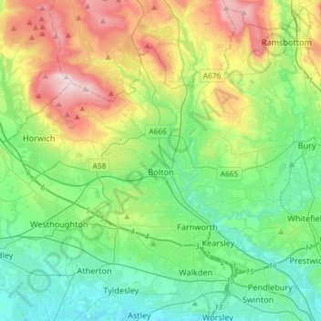 Bolton topographic map, elevation, terrain