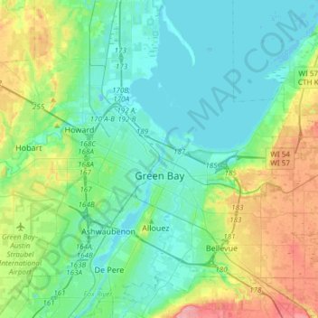 Green Bay topographic map, elevation, terrain