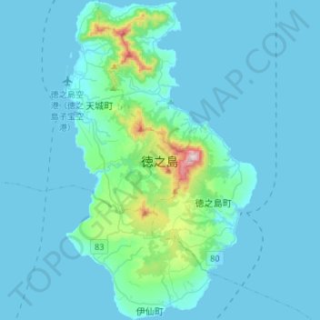 Tokunoshima topographic map, elevation, terrain