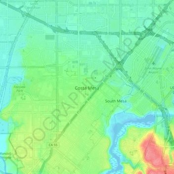 Costa Mesa topographic map, elevation, terrain