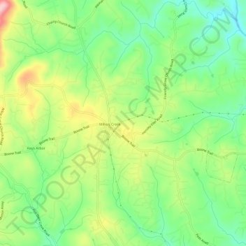 Millers Creek topographic map, elevation, terrain