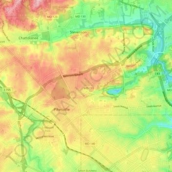 Pikesville topographic map, elevation, terrain