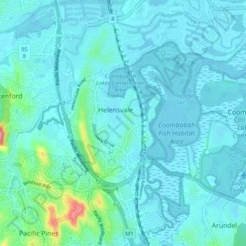 Helensvale topographic map, elevation, terrain