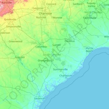 South Carolina topographic map, elevation, terrain